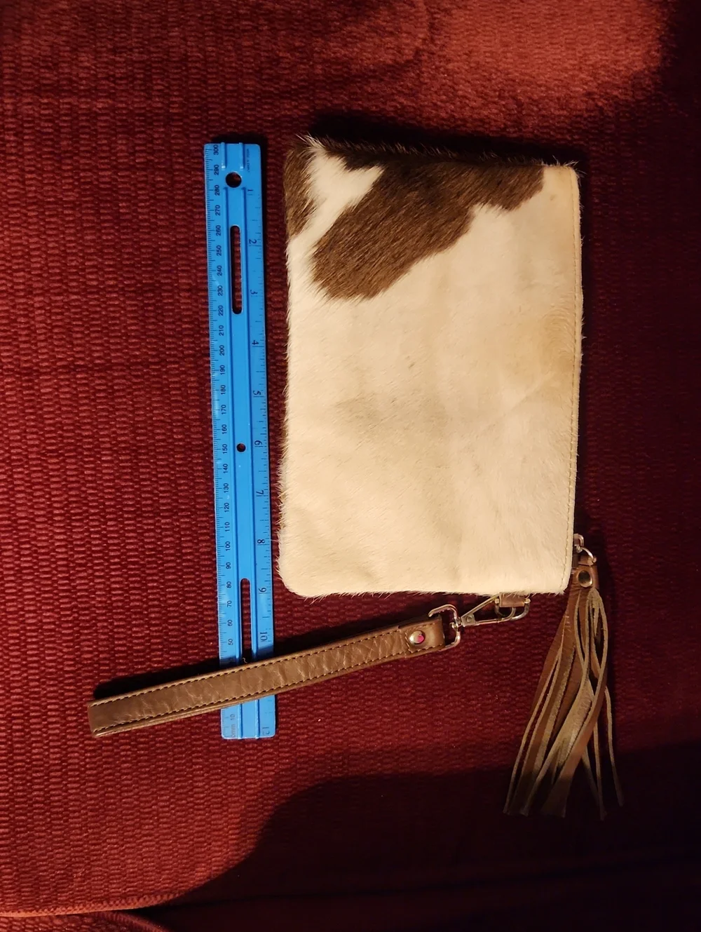 Cowhide Wristlet Clutch in Cream and Brown Vintage , Excellent Condition .